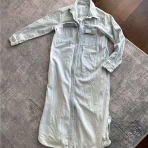 Light Denim Long Buttoned Shirt Dress